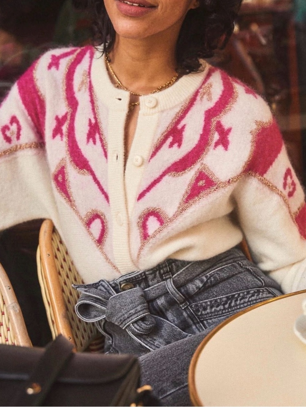 Women's Pink and White Sweater